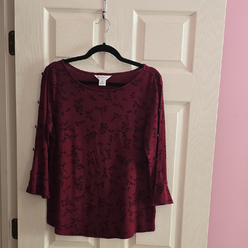 Liz Claiborne Maroon Floral Long Sleeve Top